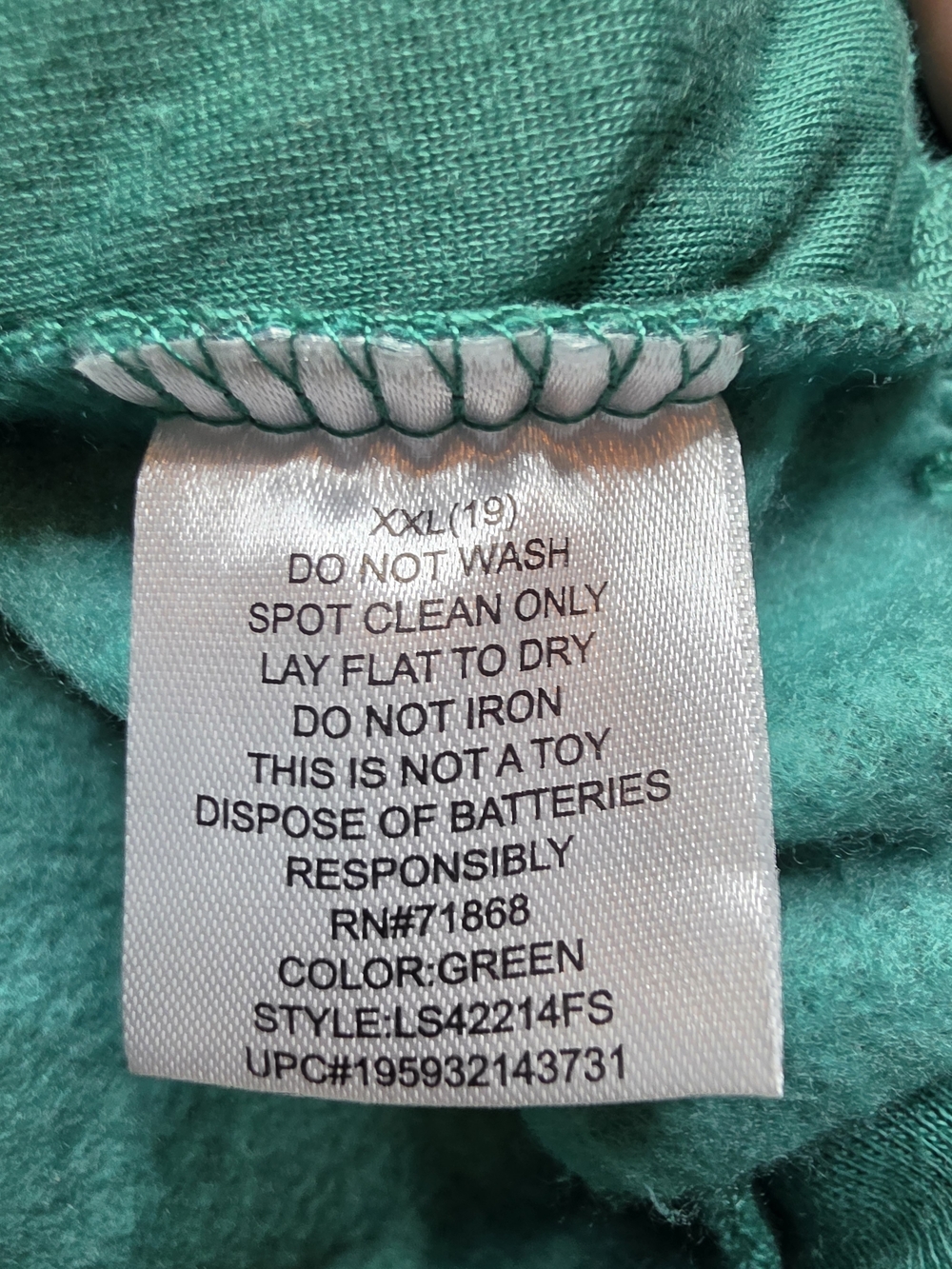 Peanuts Light Up Green Snoopy Holiday Sweatshirt with Battery Pack Size XXL - Picture 7 of 8
